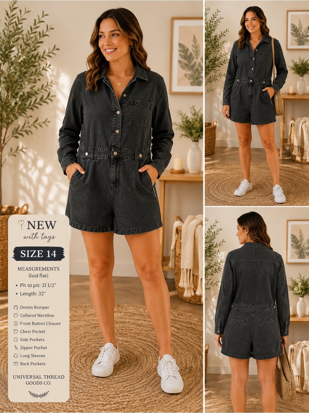 Universal Charcoal Denim Romper Overalls